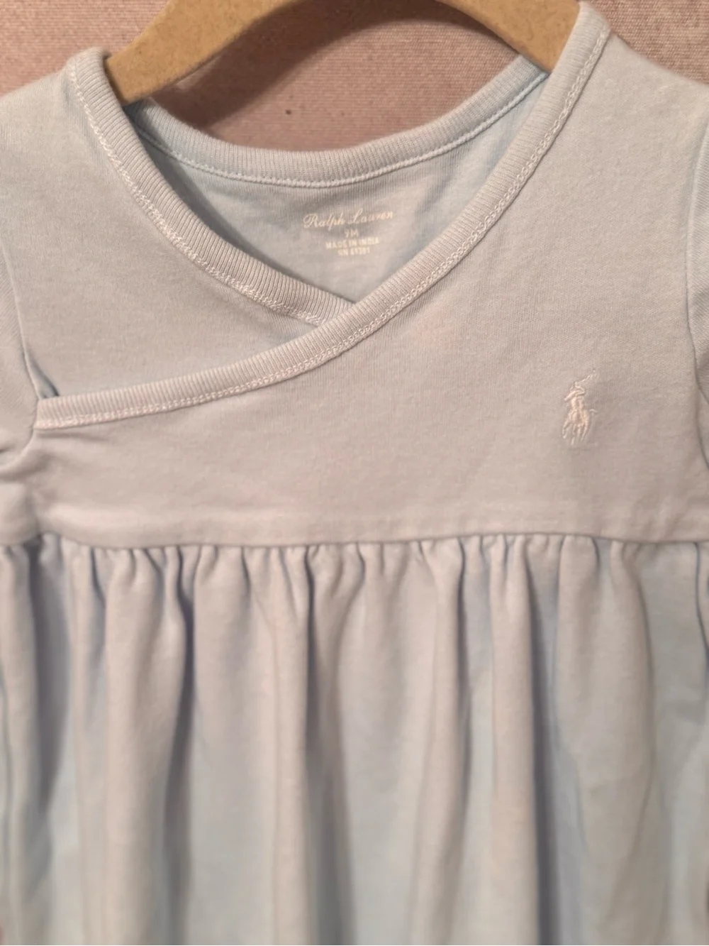 Ralph Lauren Light Blue Long Sleeve Cotton Sleep Gown 9M